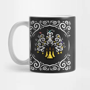 Three Handbells Tree Of Music White Swirl Art Nouveau Pattern Mug